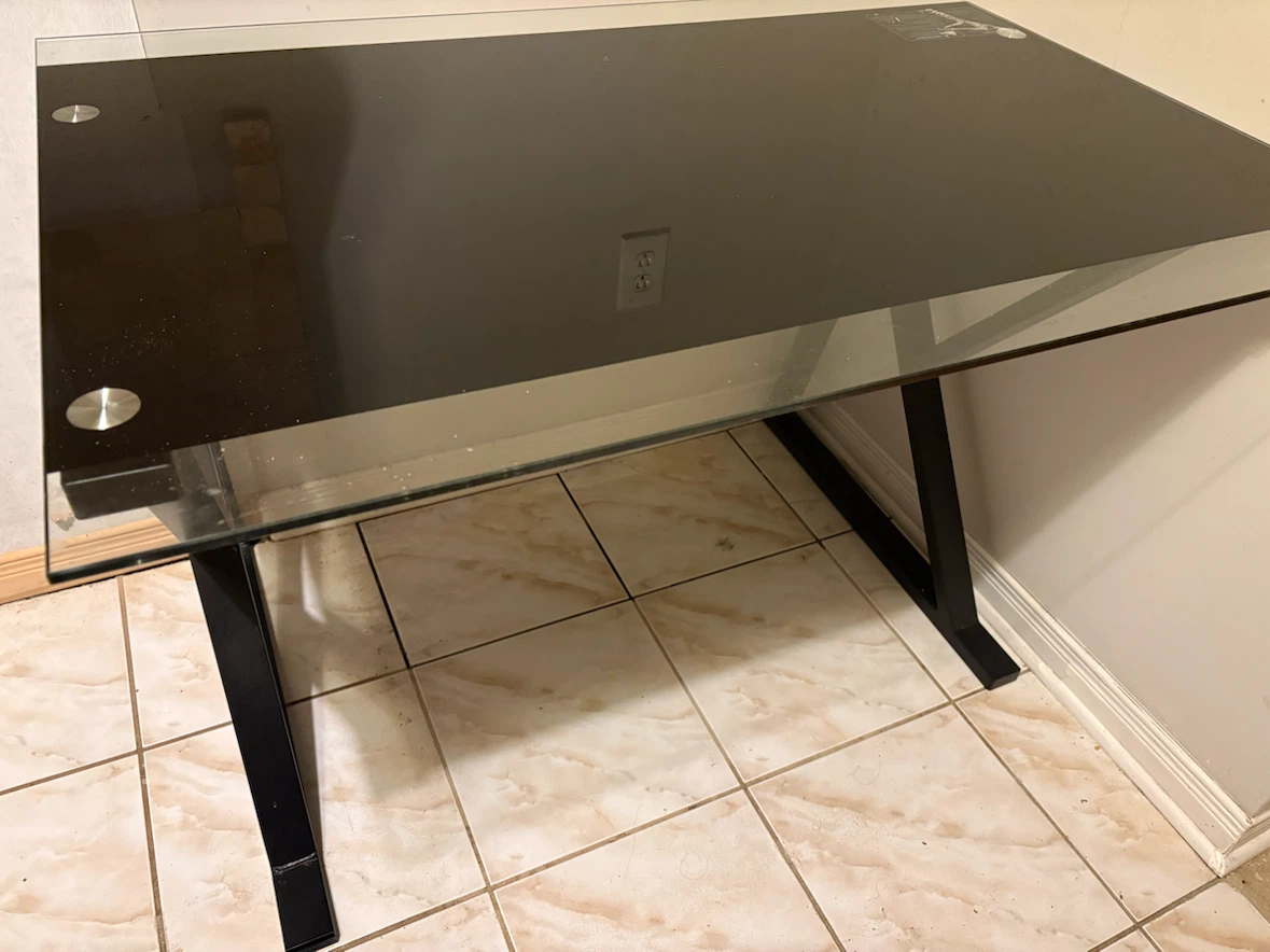 Glass Top Desk with Black Metal Frame - photo 2