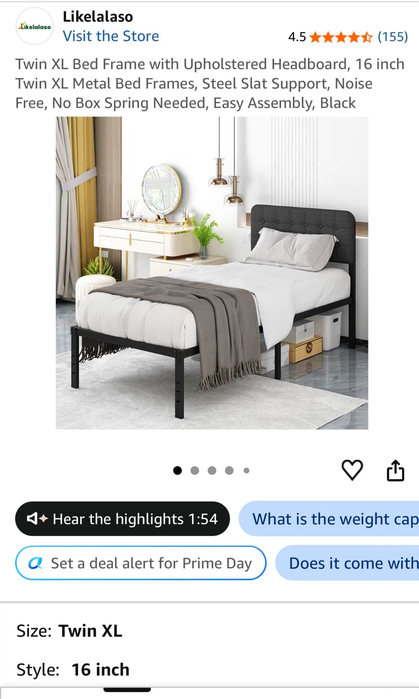 Twin XL Bed Frame with Upholstered Headboard