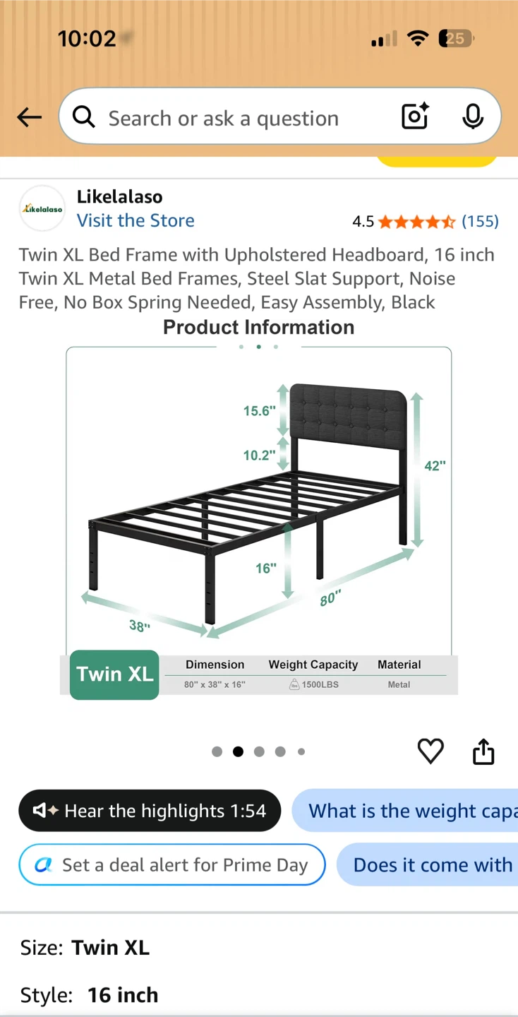 Twin XL Bed Frame with Upholstered Headboard - photo 2