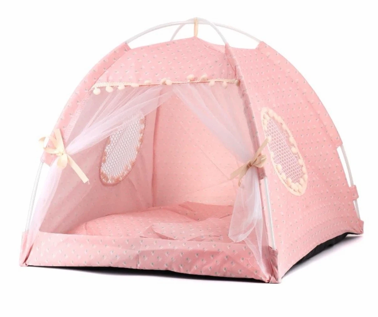 Pink Pet Tent House with Mesh Door Lace