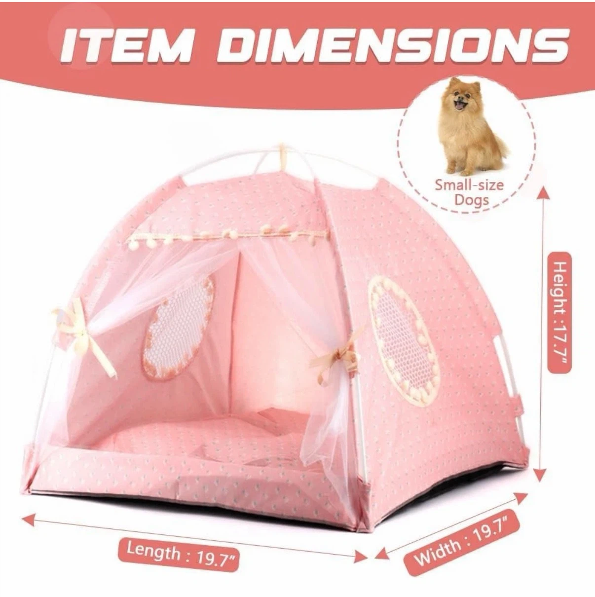 Pink Pet Tent House with Mesh Door Lace - photo 2