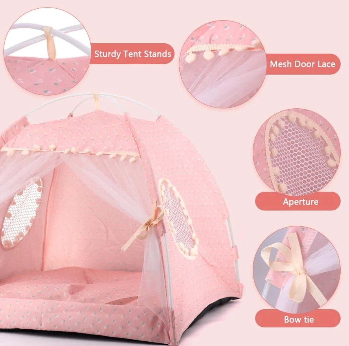 Pink Pet Tent House with Mesh Door Lace - photo 3