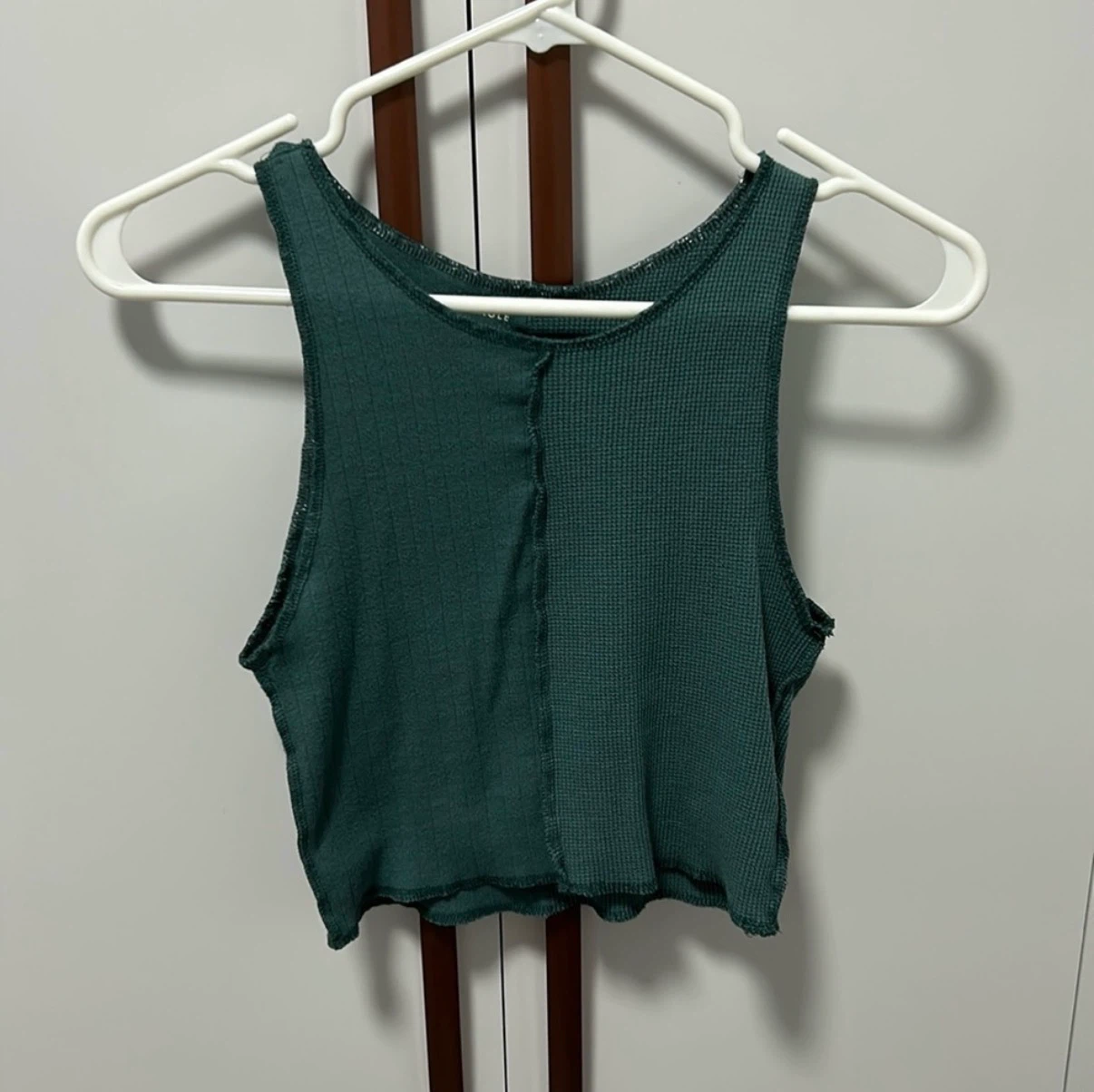 Green Waffle Knit Cropped Tank Top