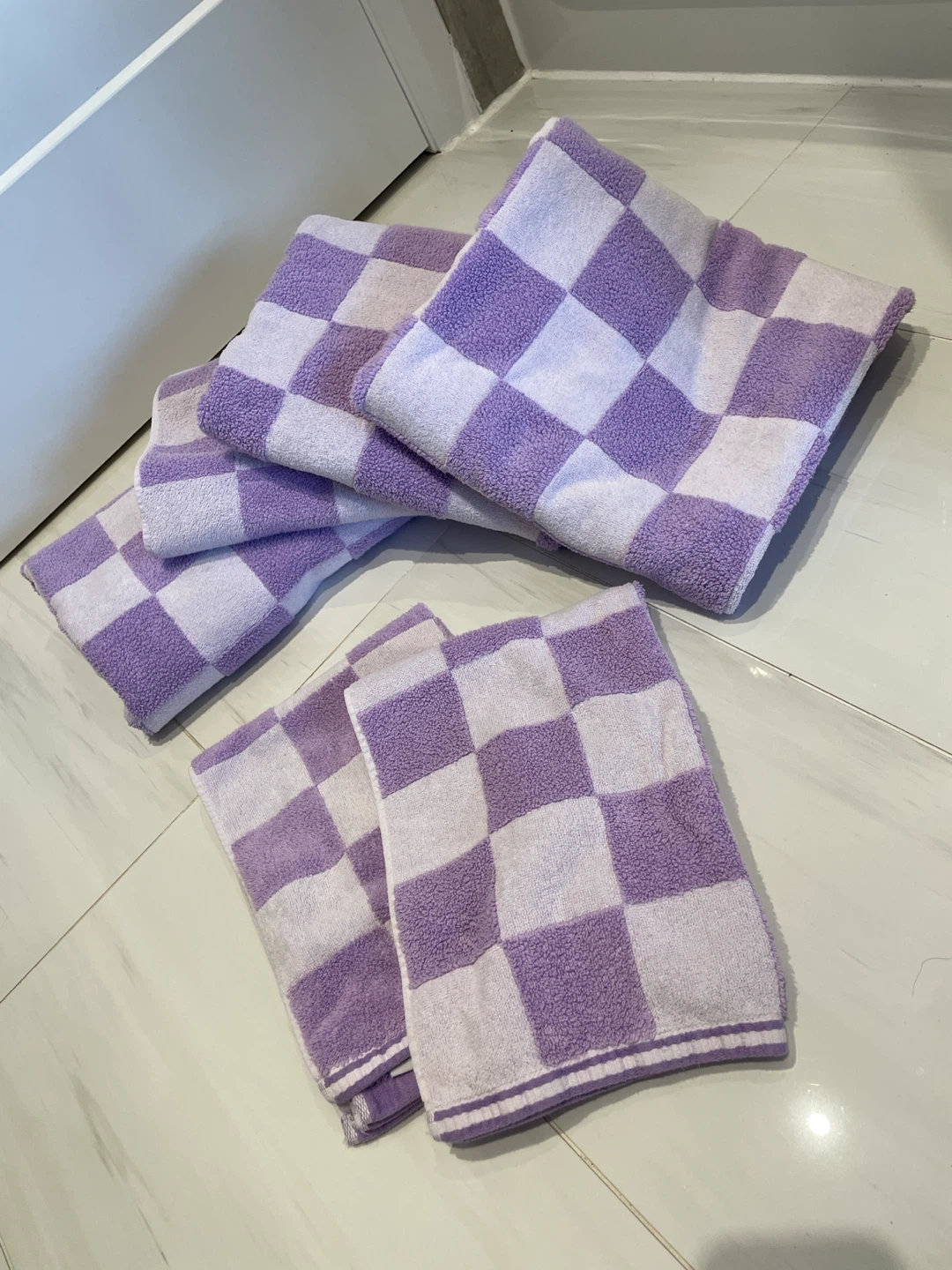 Purple Checkered Towel Set