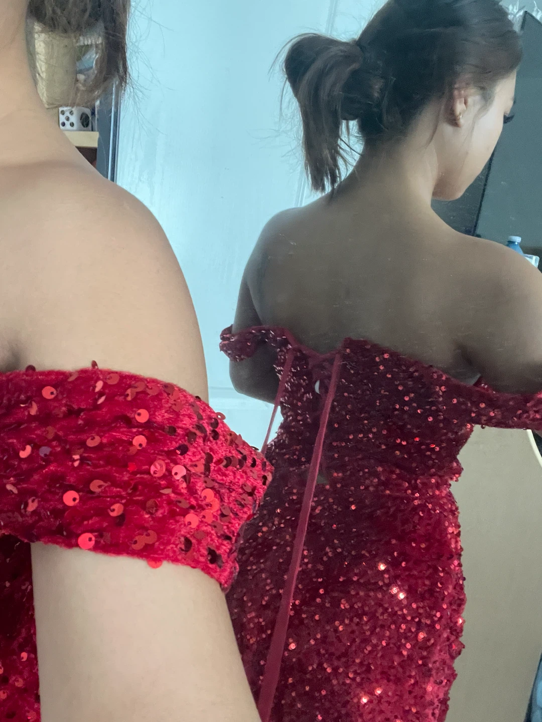 Sparkly Red Sequin Off-the-Shoulder Gown - photo 2