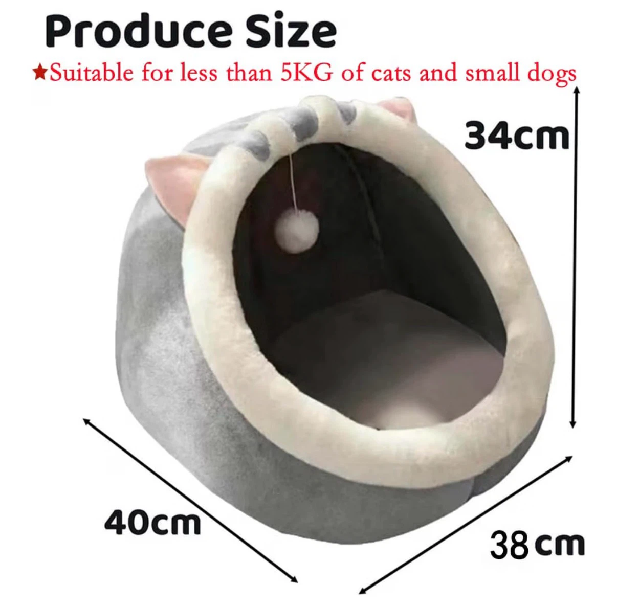 Grey Cat Bed with Hanging Toy - photo 2