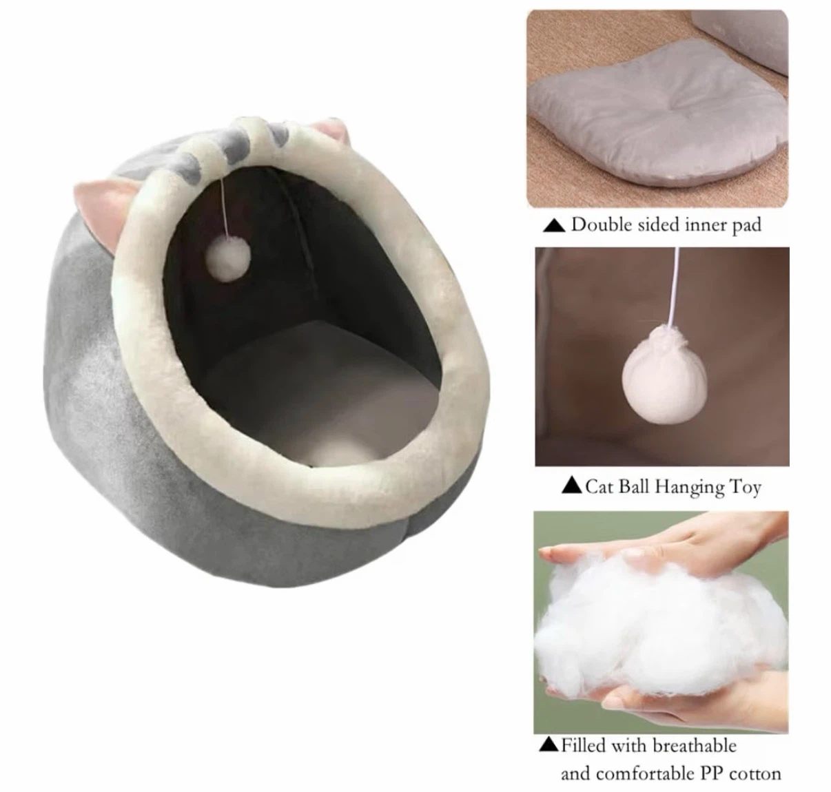 Grey Cat Bed with Hanging Toy - photo 3