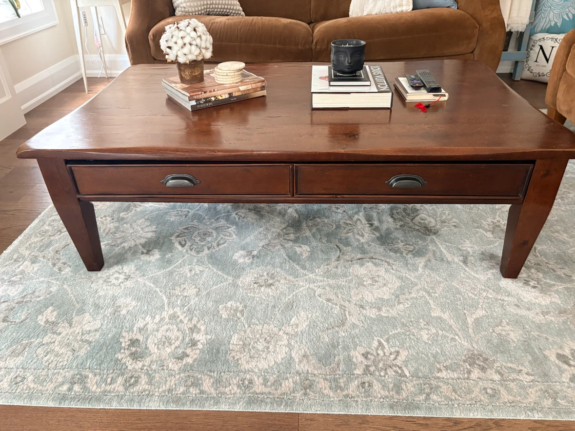 Large Distressed Brown Wooden Coffee Table