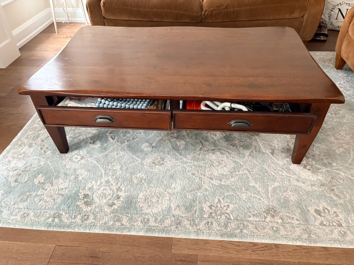 Large Distressed Brown Wooden Coffee Table - photo 3