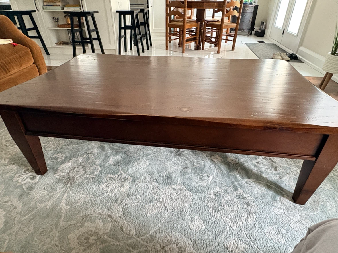 Large Distressed Brown Wooden Coffee Table - photo 4