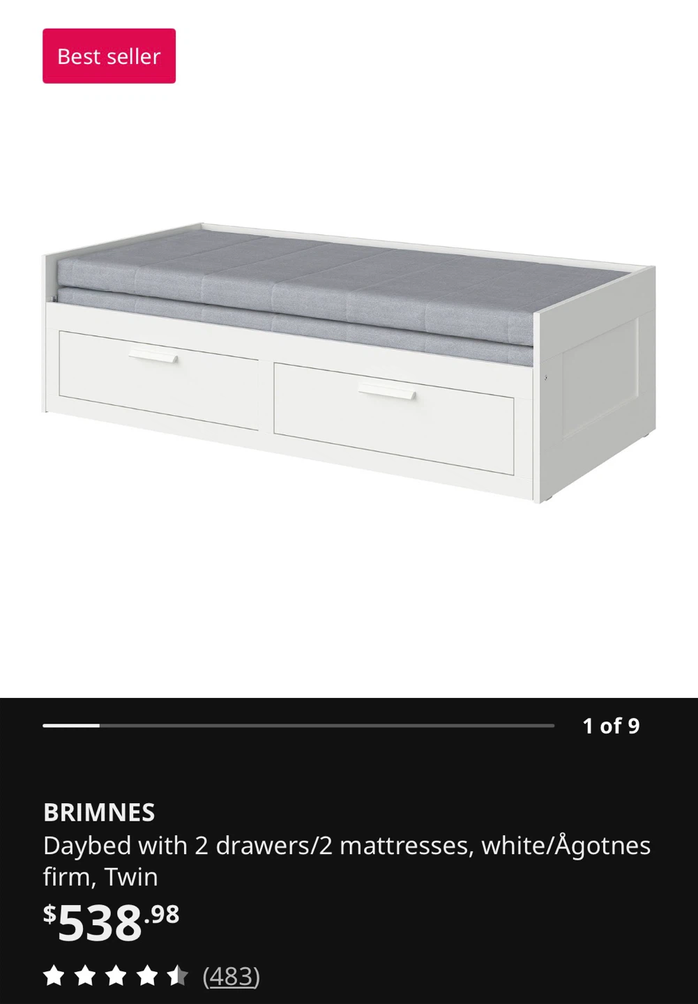 IKEA BRIMNES Daybed with 2 Drawers and 4 Mattresses - photo 4