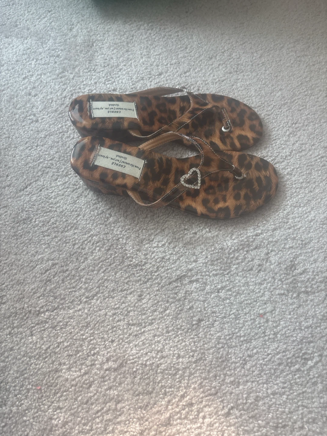 Leopard Print Heart Embellished Sandals