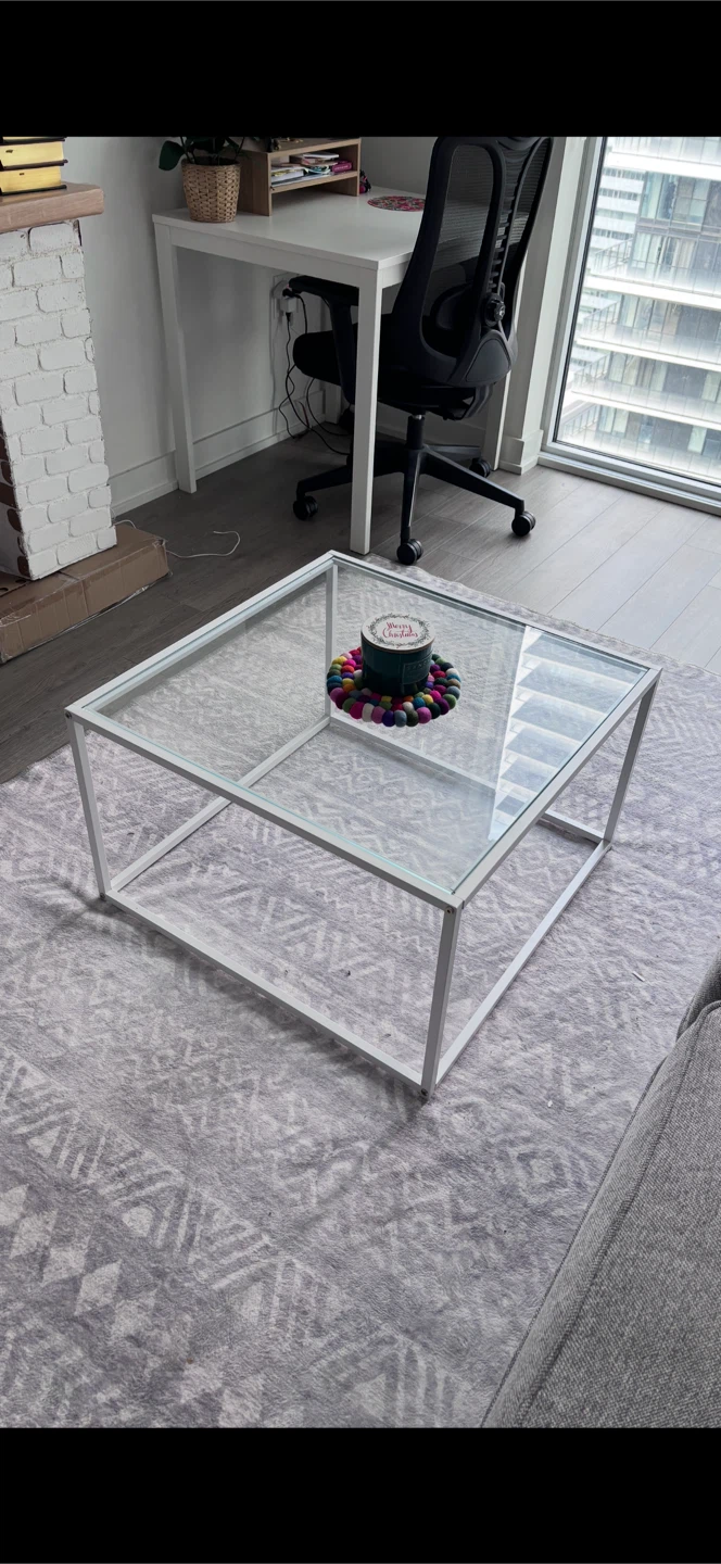 White Glass and Metal Coffee Table - photo 3