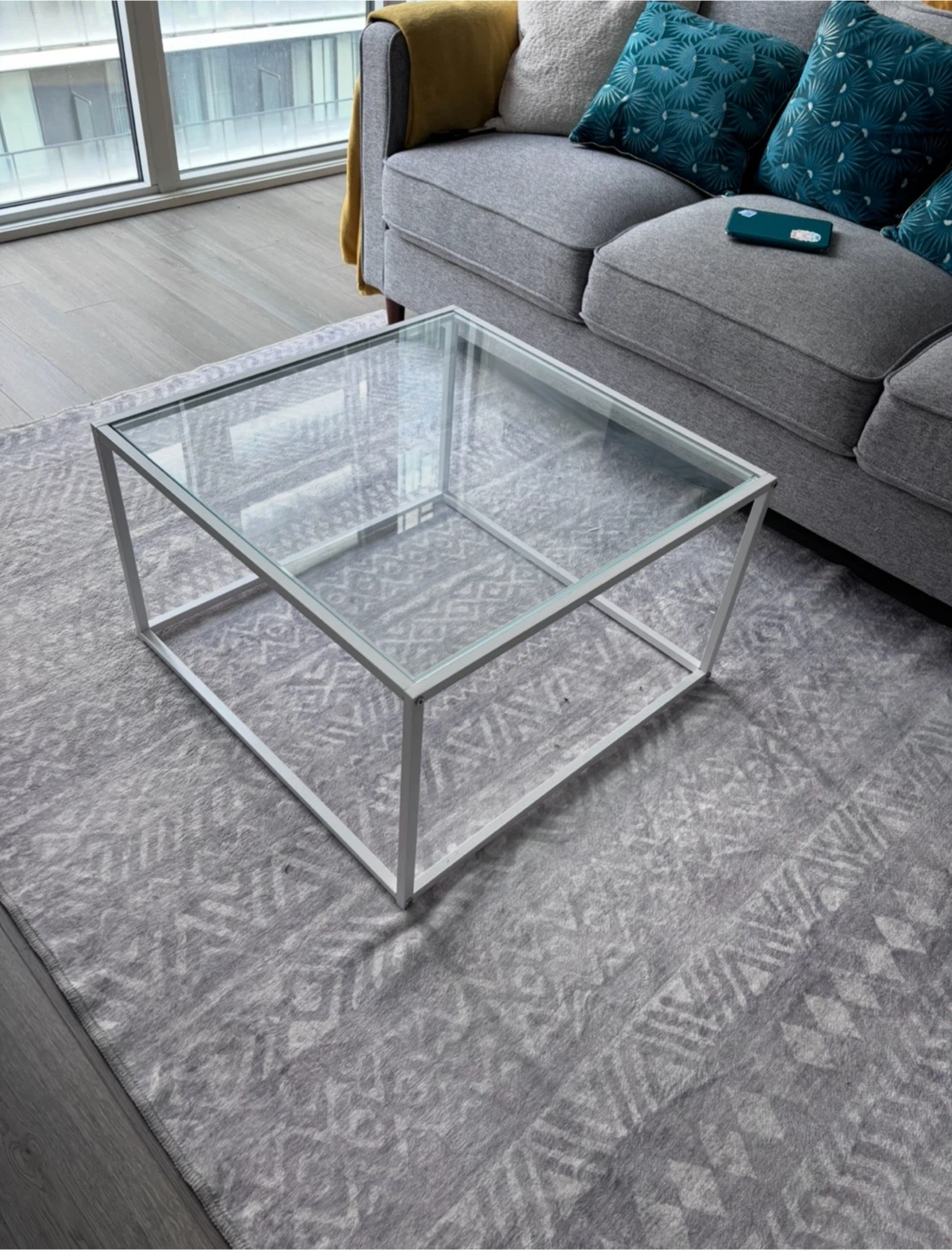 White Glass and Metal Coffee Table