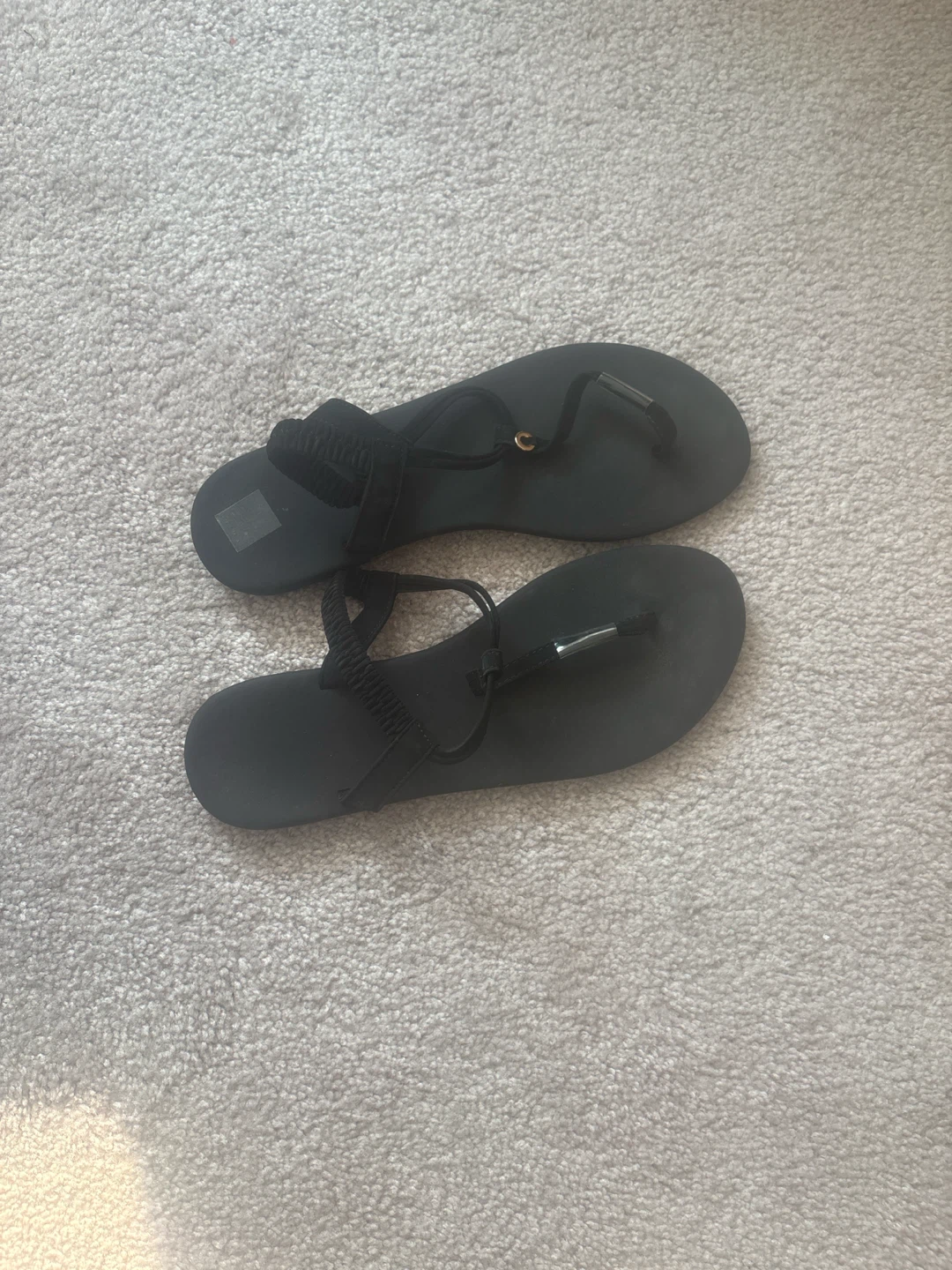 Black T-Strap Flat Sandals