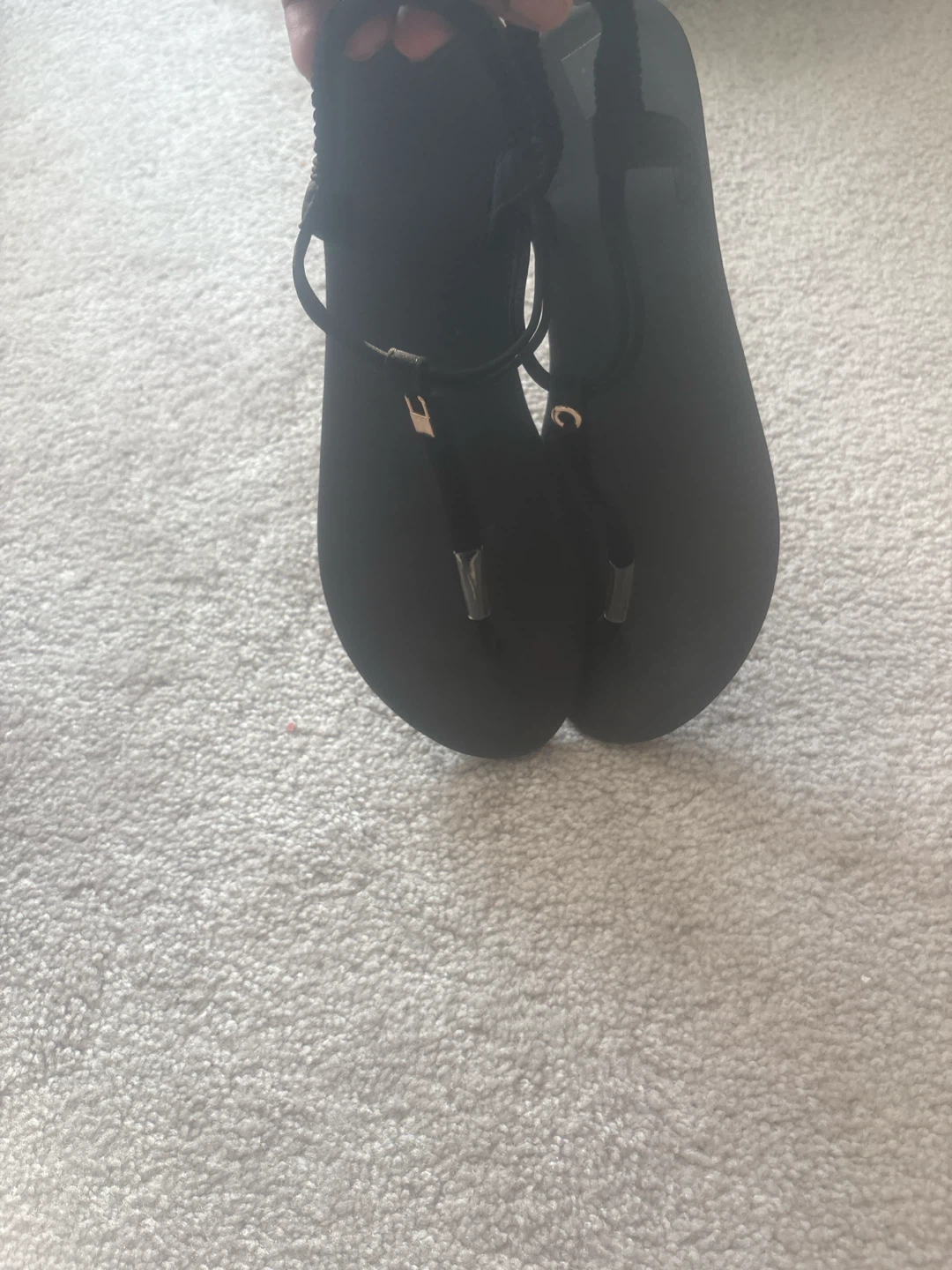 Black T-Strap Flat Sandals - photo 2