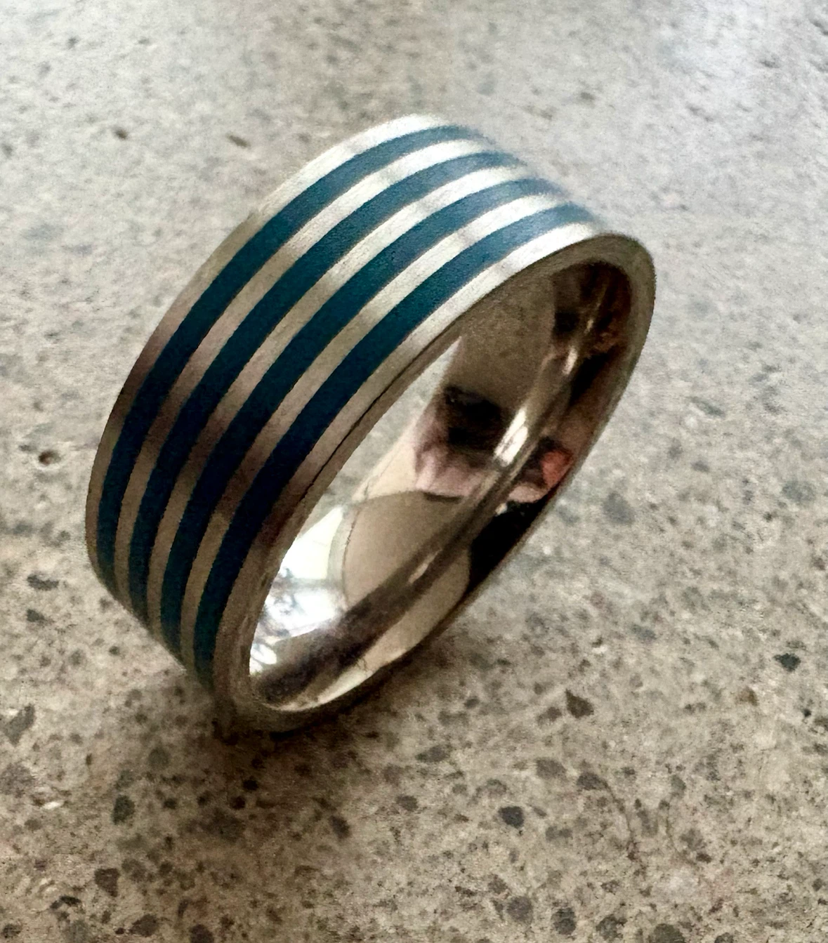 URB MAN Ring Size 10 or 11 Stainless Steel With Teal Bands