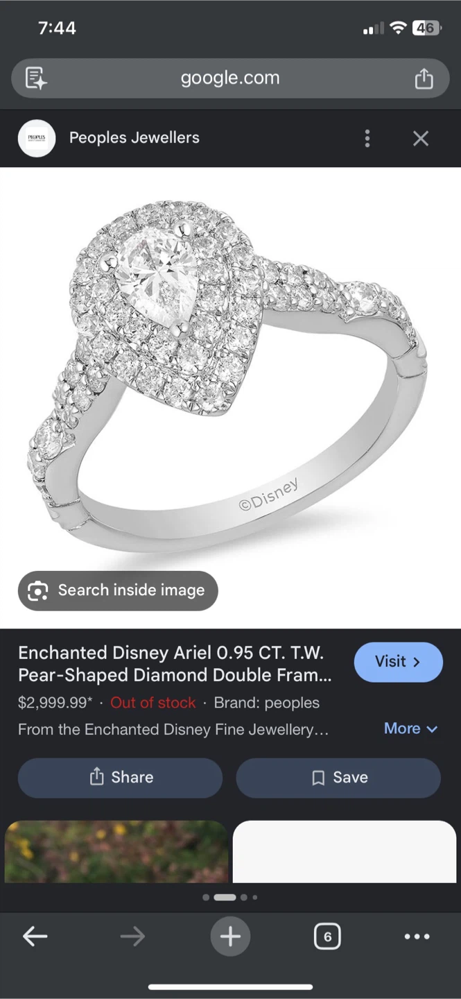$150-$110/ Disney Ariel ring/ pear cut/ 0.95 CT. T.W. - photo 3