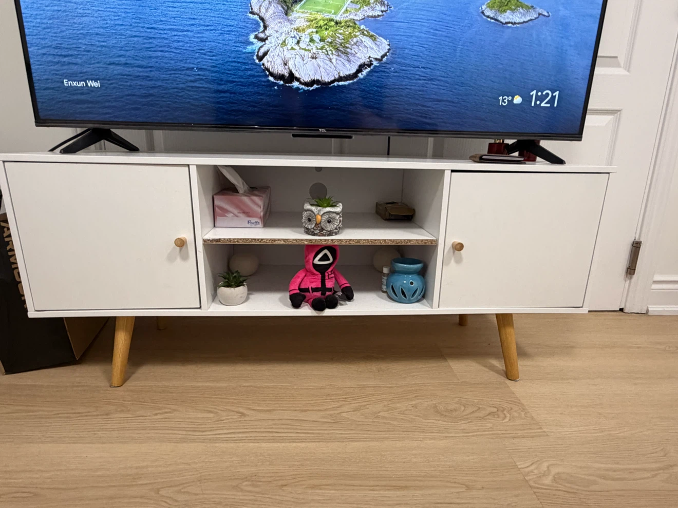 Moving out Sale- White TV Stand with Storage