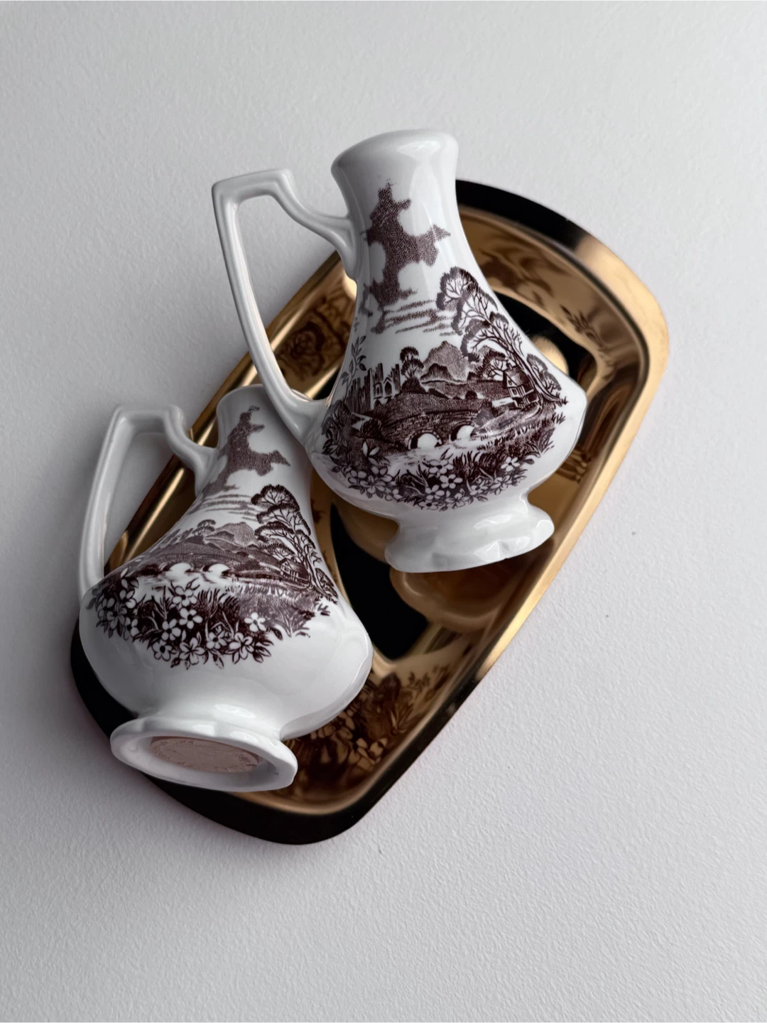 Vintage Brown Transferware Salt and Pepper Shakers