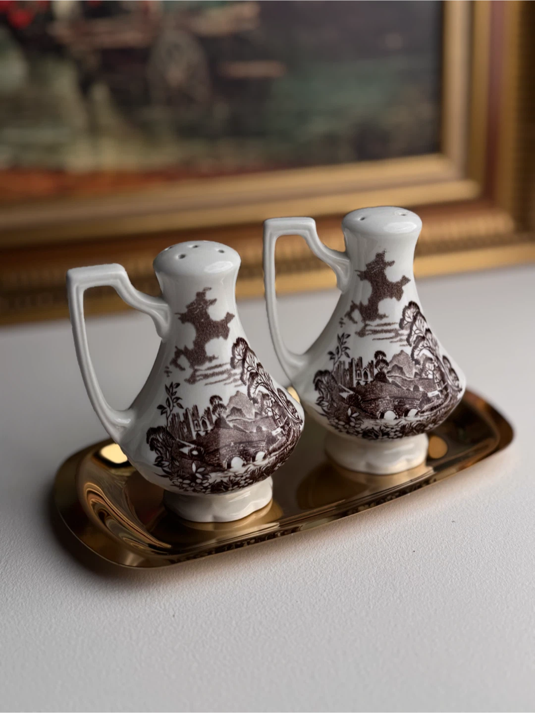 Vintage Brown Transferware Salt and Pepper Shakers - photo 3