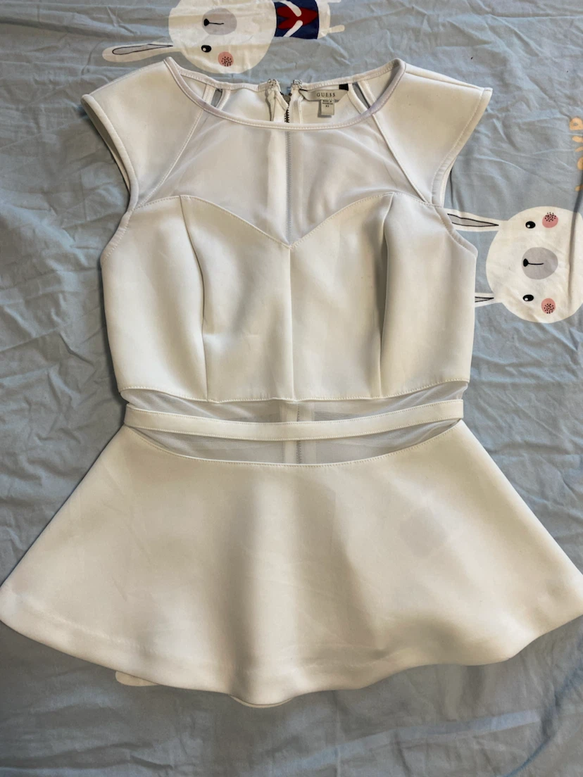 GUESS White Mesh Peplum Top