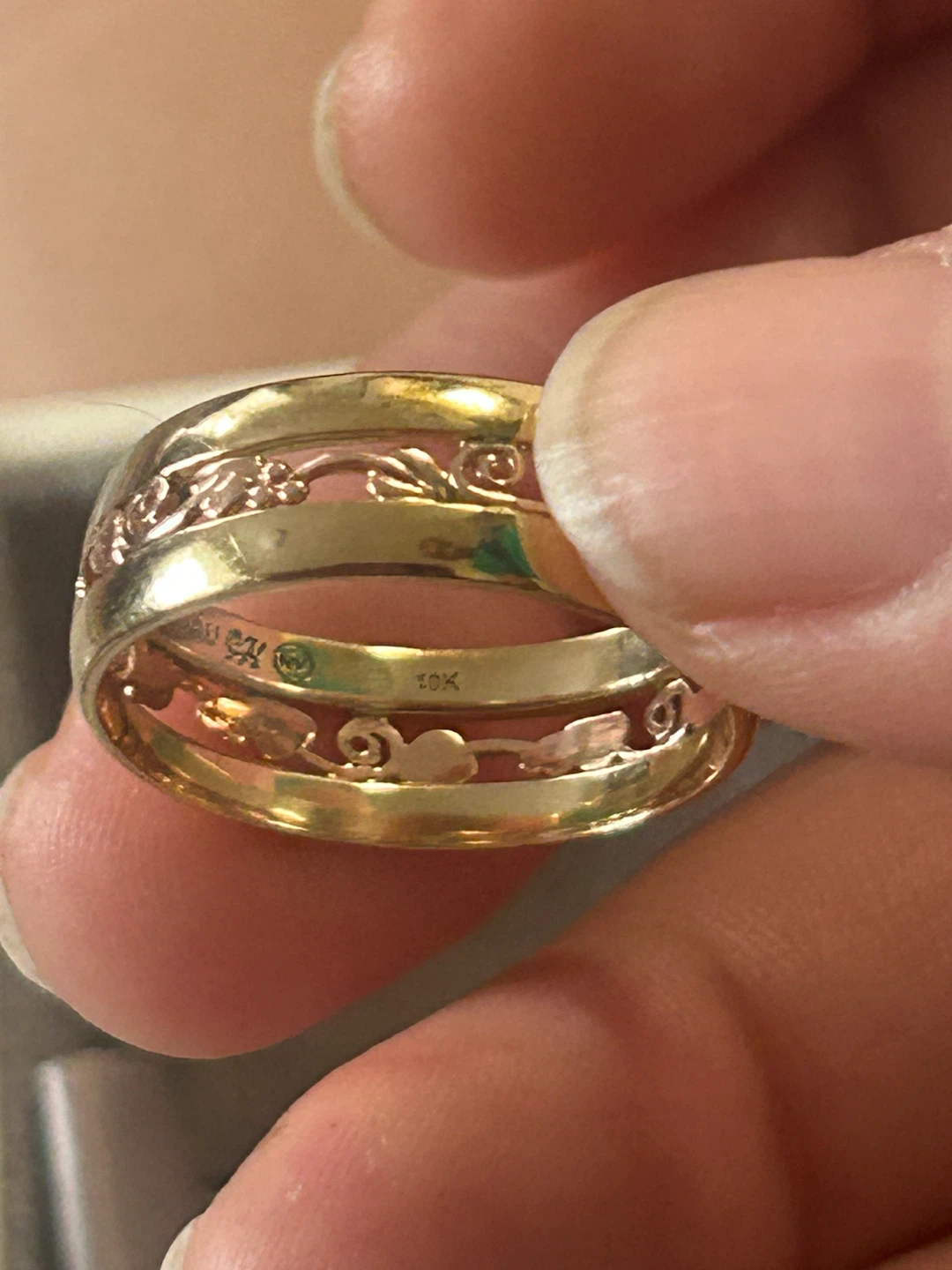 10K Gold with Rose gold Tree of Life DesignTriple Band Ring - photo 3