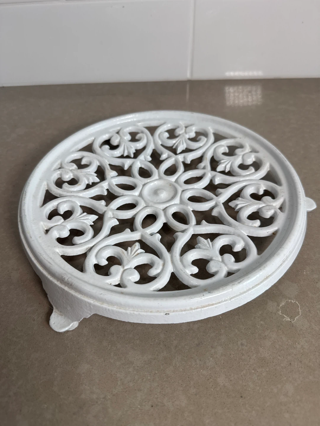 Vintage White Cast Iron Trivet