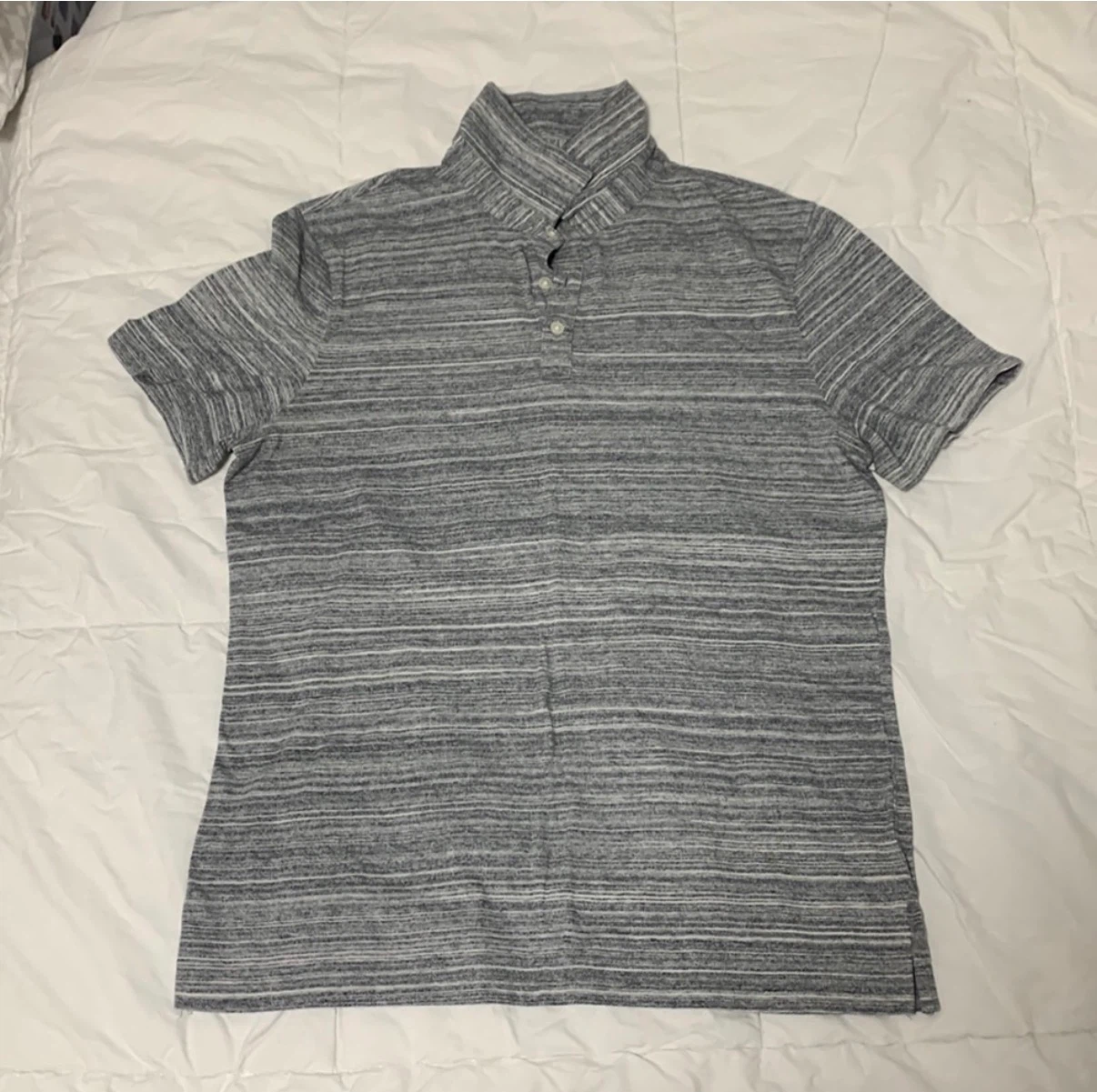 Michael Kors Men's Grey Striped Polo Shirt Size L
