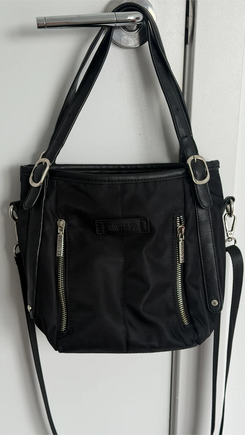 Roots 73 Black Nylon & Leather Trim Tote Bag