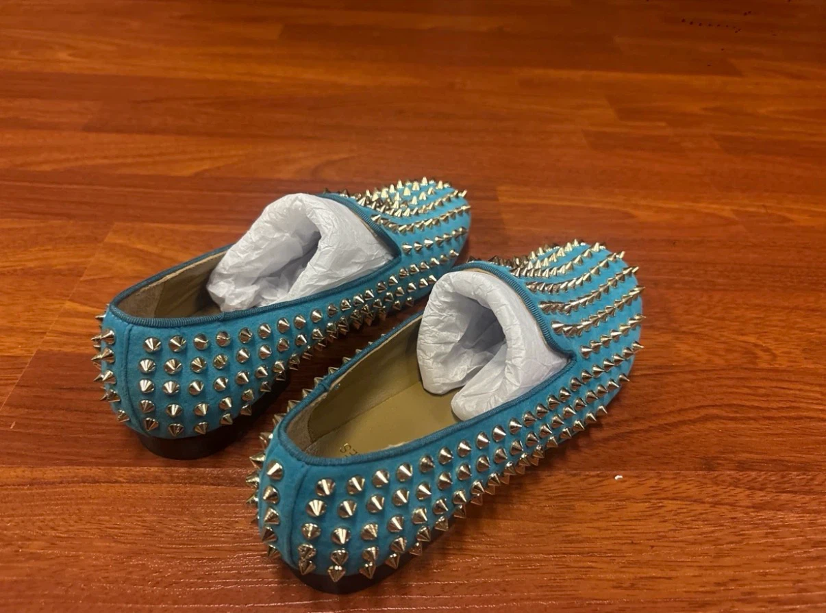 Turquoise Suede Spiked Loafers
