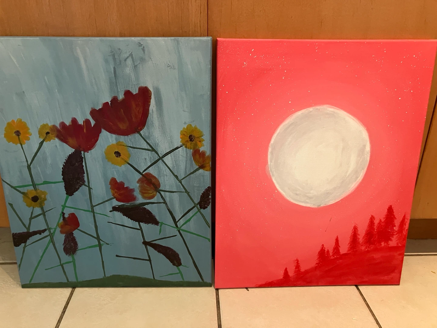 Art: Red Sky Moonscape & Flowers