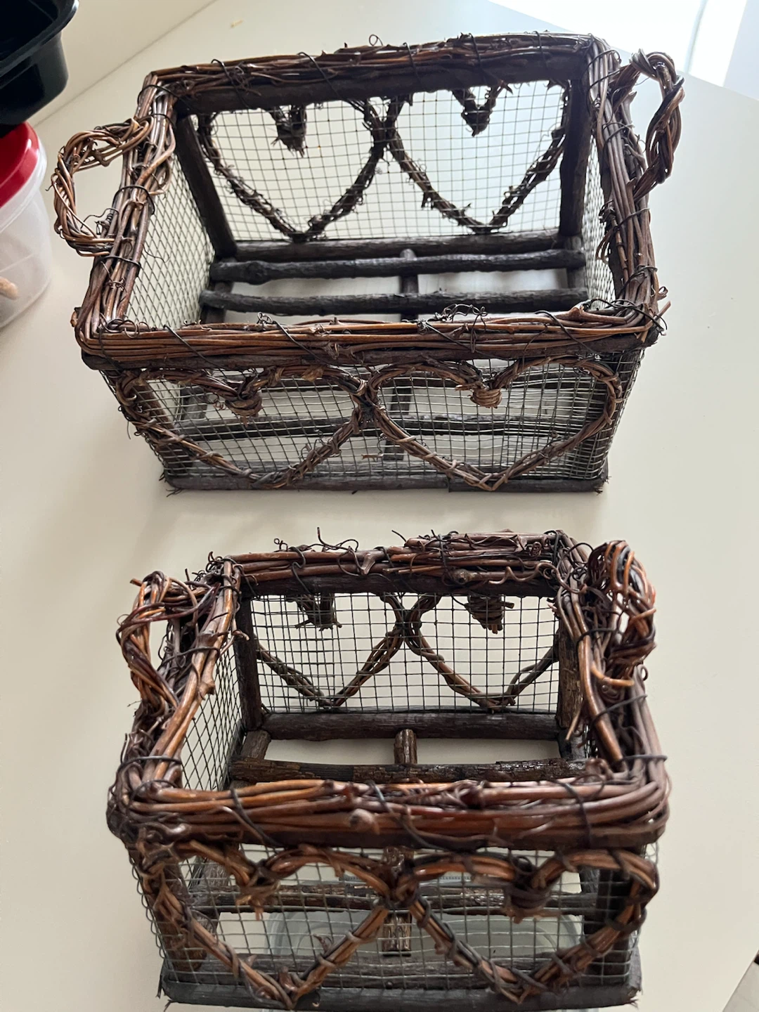 Decorative Woven Baskets with Hearts (Set of 2)