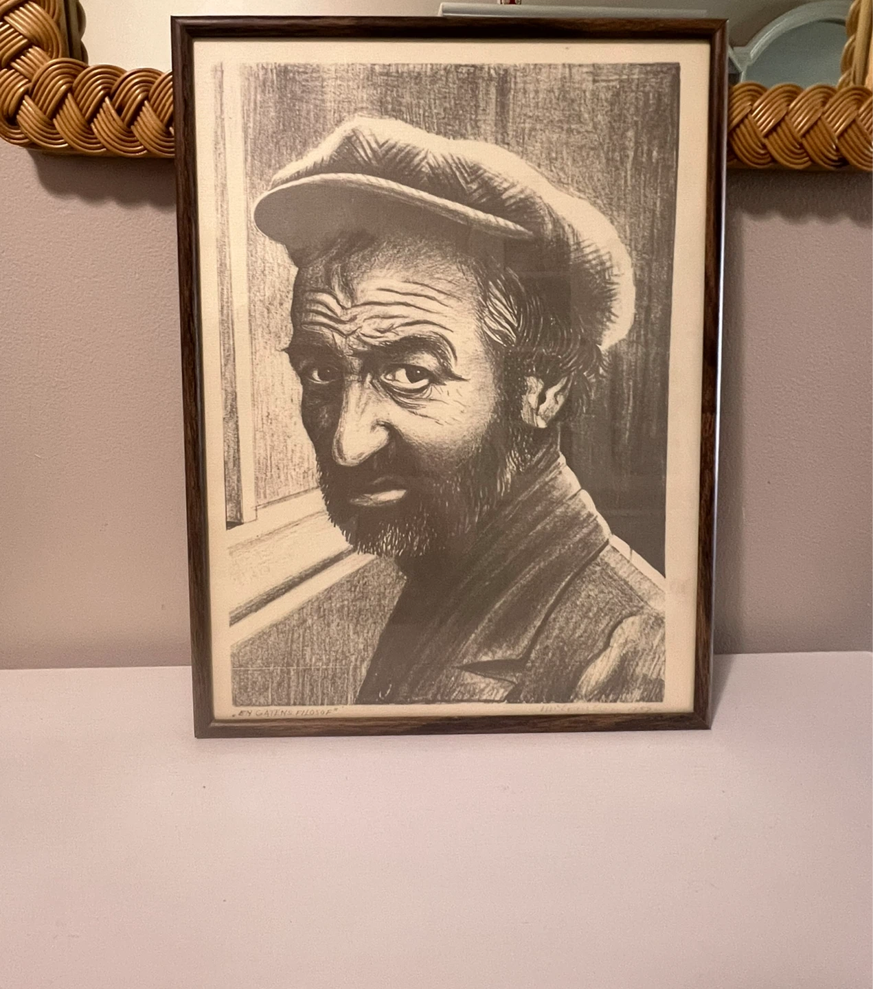 Vintage Danish/Norwegian"Street Philosopher"Charcoal Signed