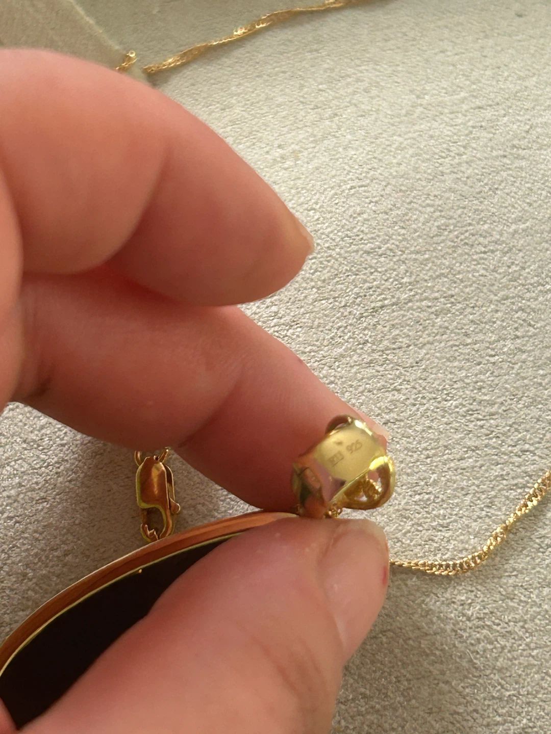 925 Gold Plated Chain Necklace with Green Amber Pendant - photo 2