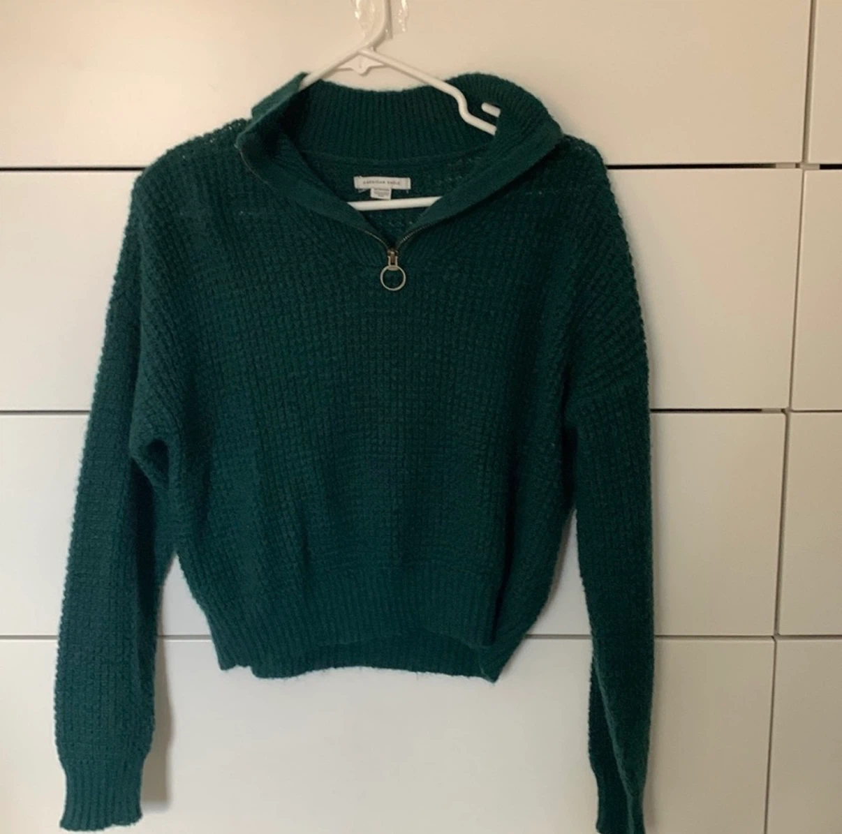 American Eagle Green Quarter Zip Sweater