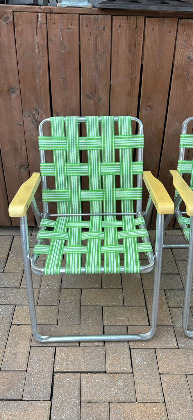 Vintage Green and White Webbed Lawn Chairs (Set of 2) - photo 2