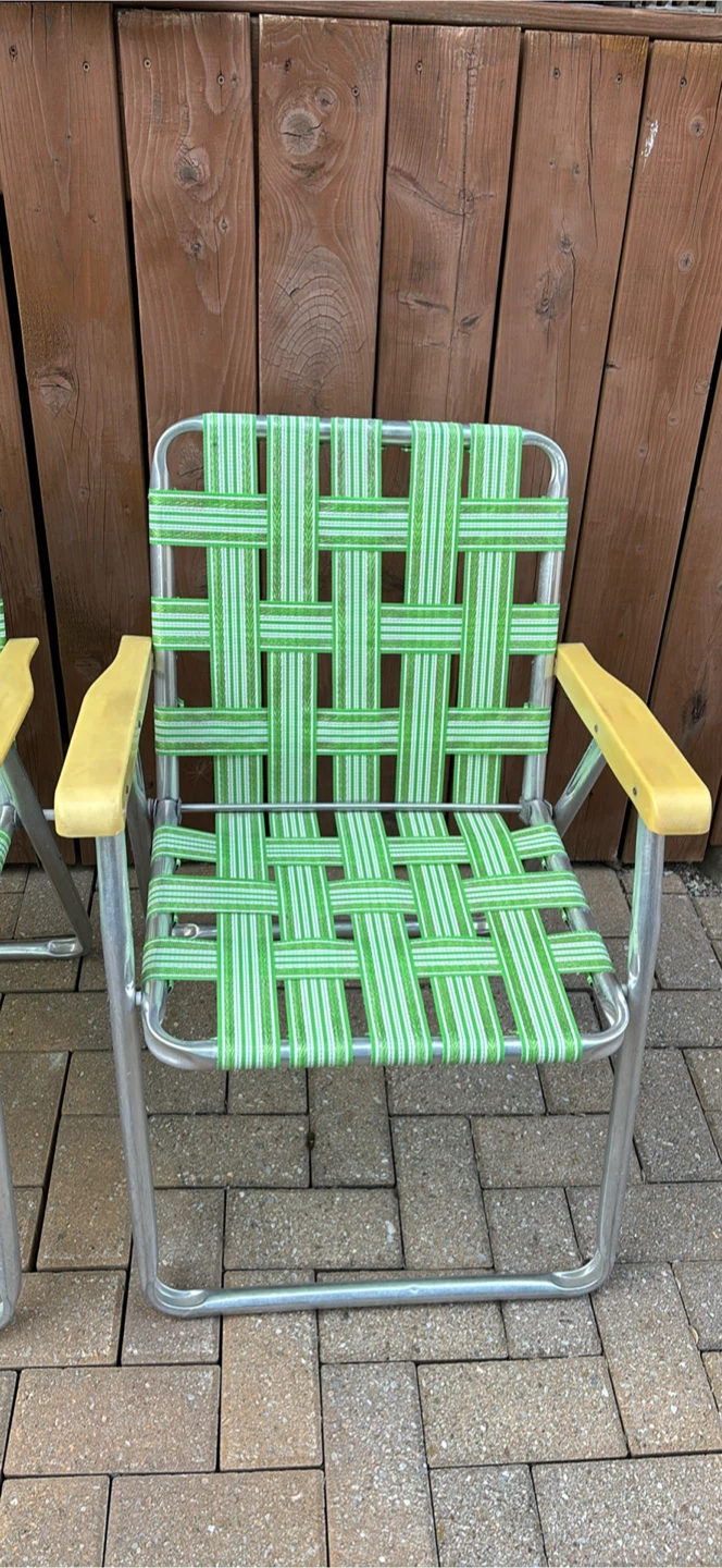 Vintage Green and White Webbed Lawn Chairs (Set of 2) - photo 3
