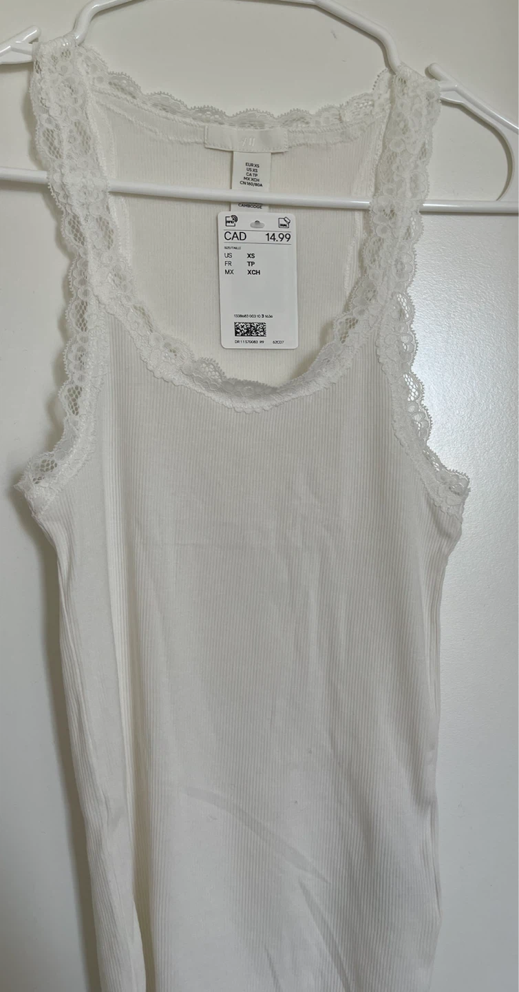 H&M White LACE-TRIMMED VISCOSE-BLEND TANK TOP