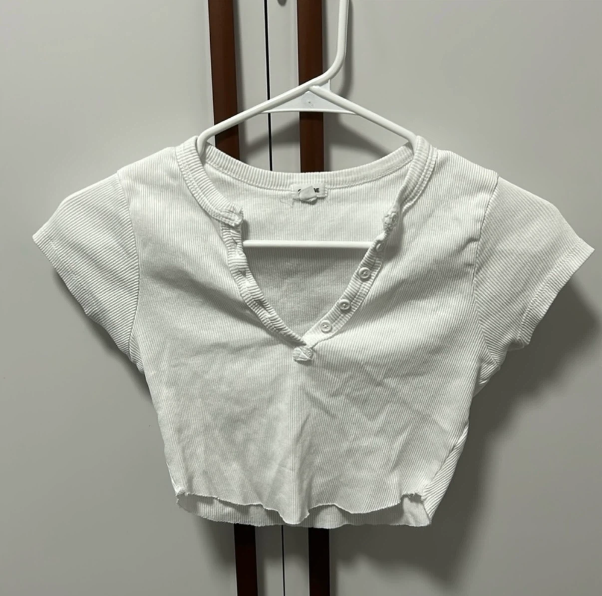 White Ribbed Button-Up Crop Top