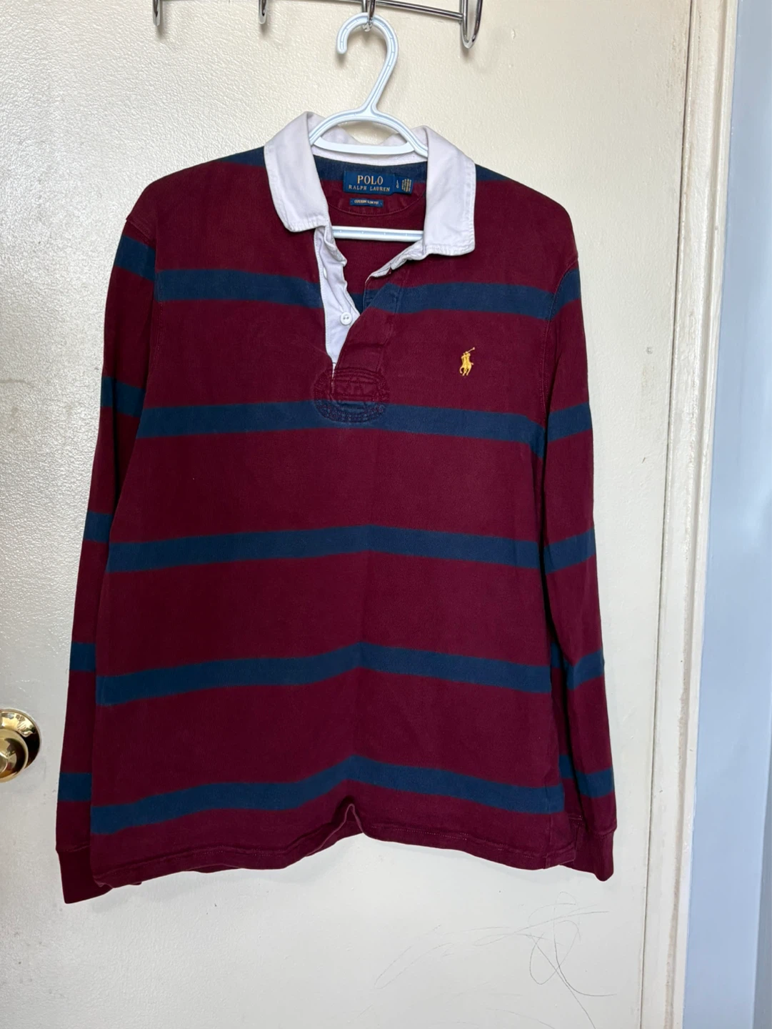 Polo Ralph Lauren Rugby Shirt - Burgundy & Navy Stripes - Size L
