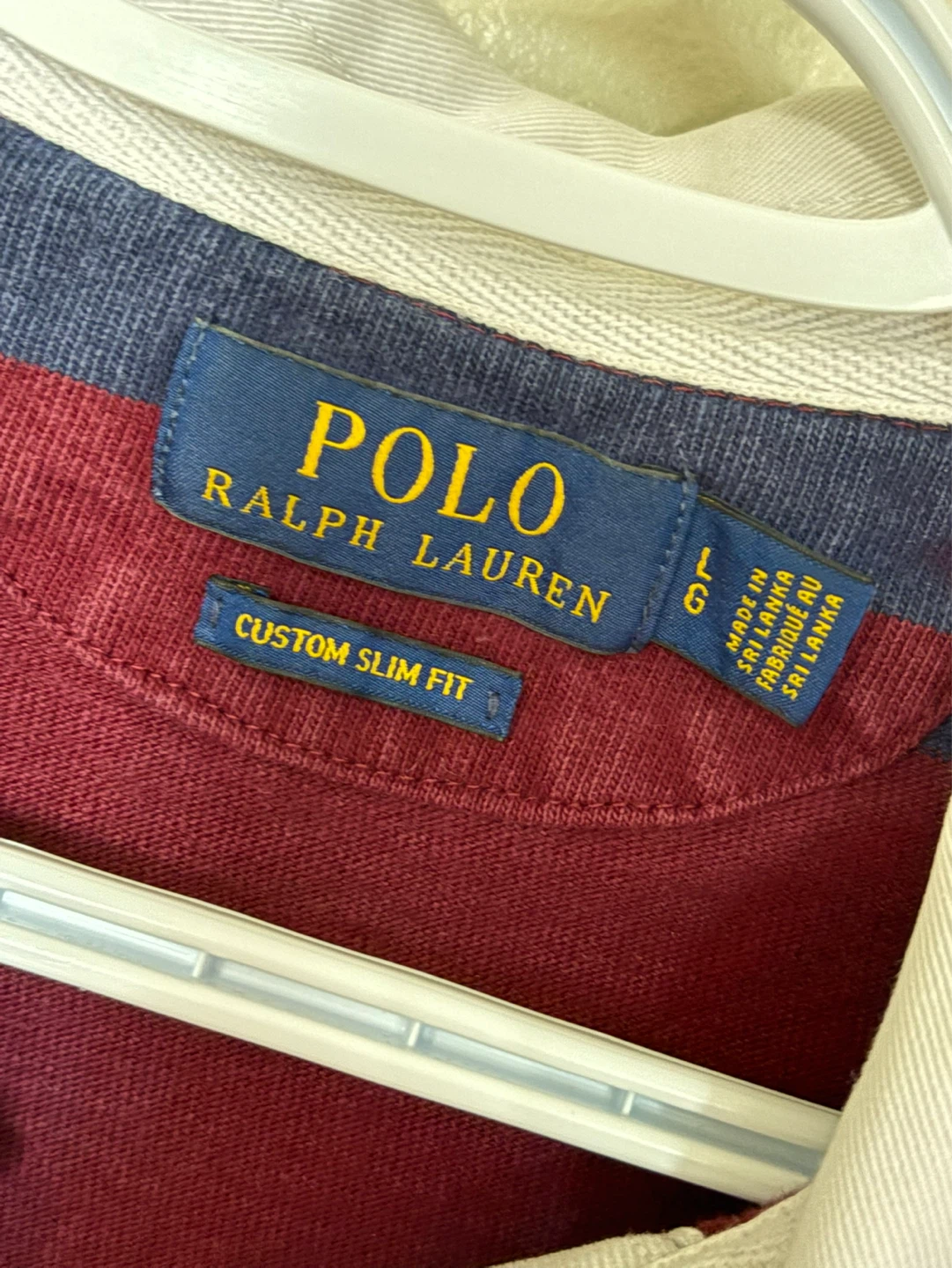 Polo Ralph Lauren Rugby Shirt - Burgundy & Navy Stripes - Size L - photo 2