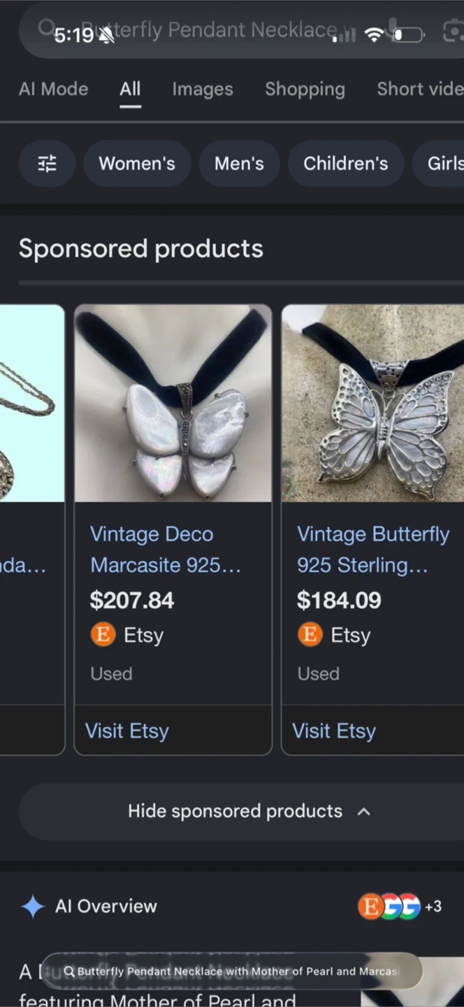 Butterfly Pendant Necklace with Mother of Pearl and Marcasite - photo 3