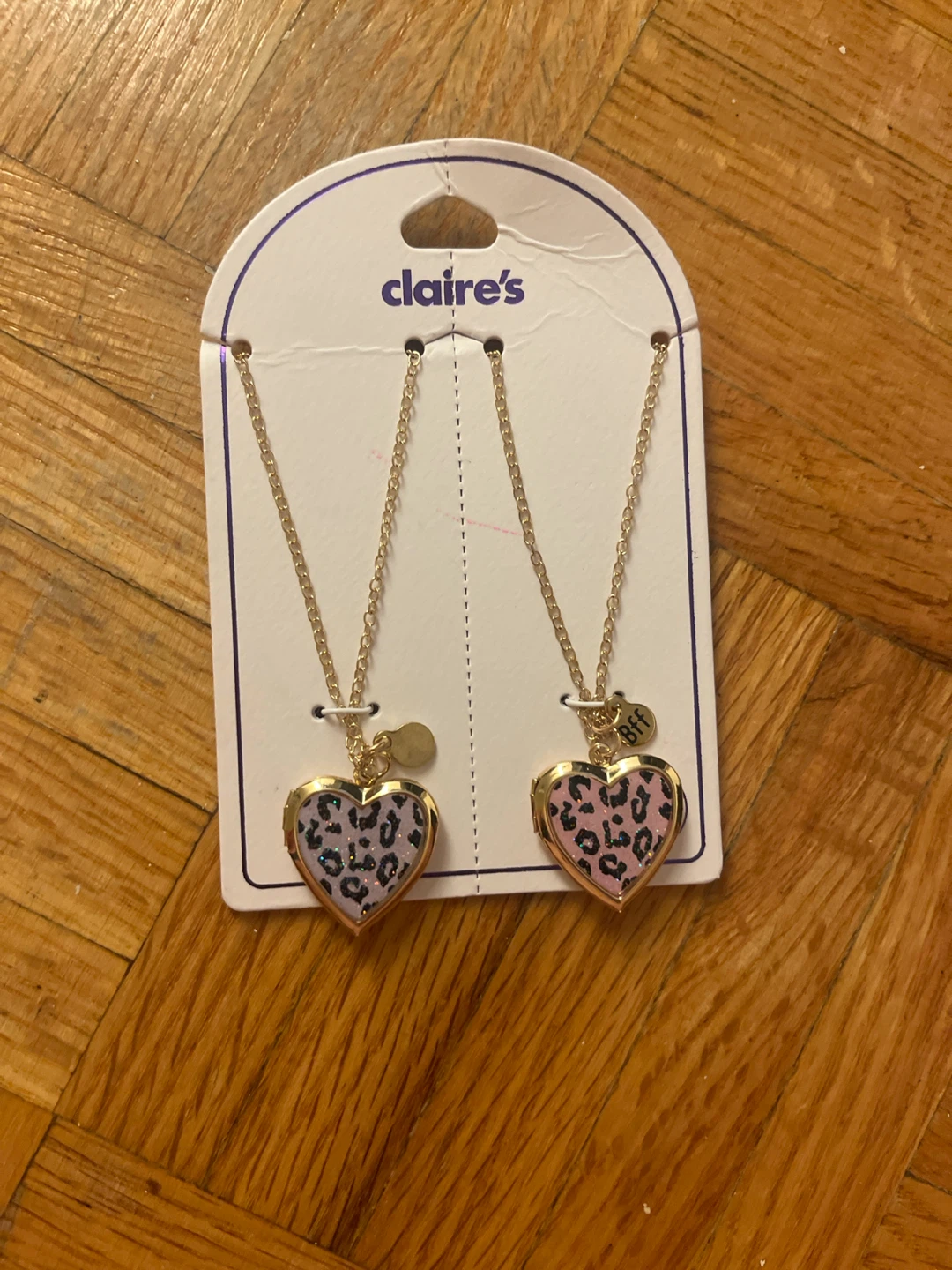 Claire's Leopard Print Heart Lock Necklaces