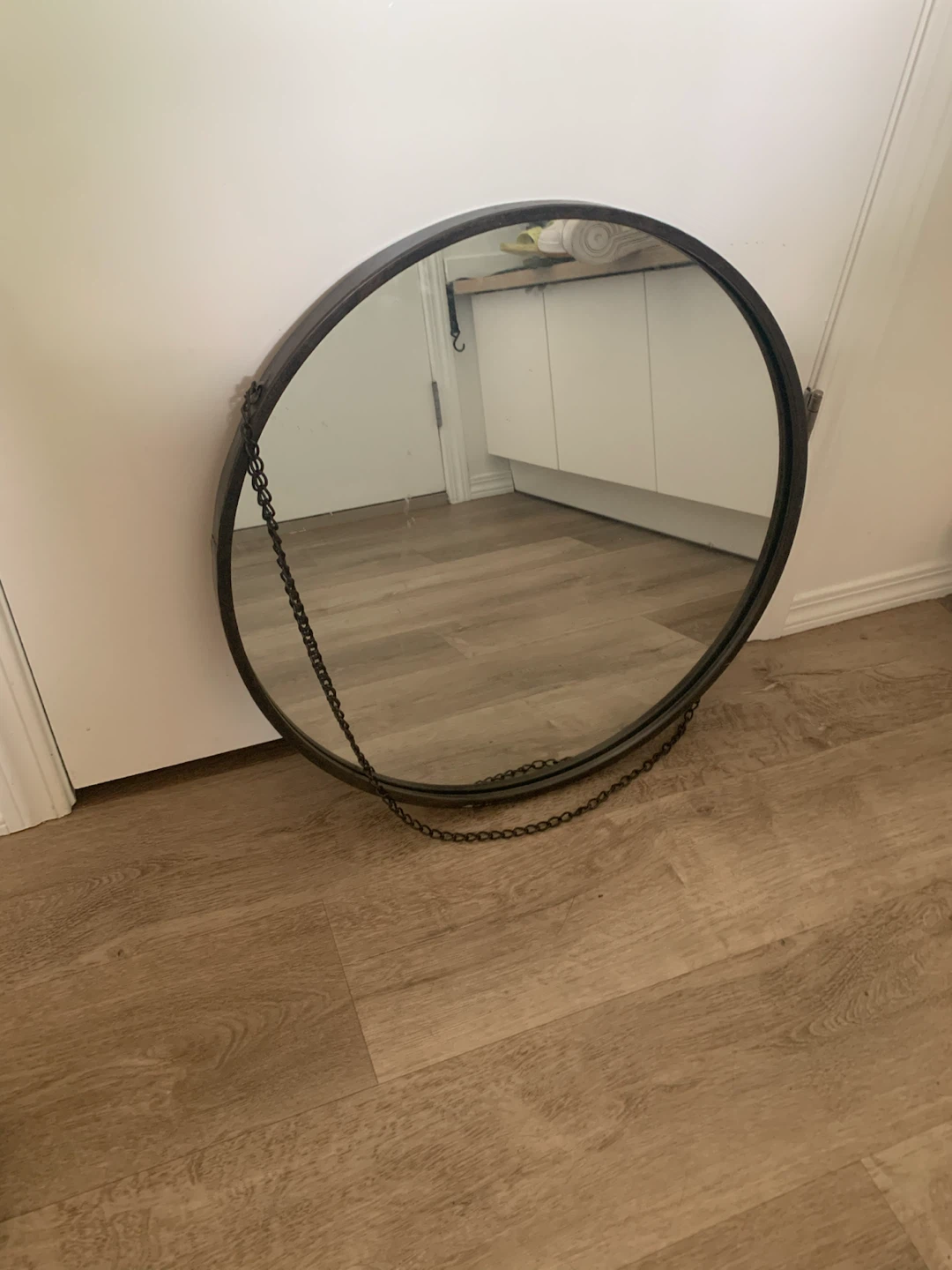 Vintage Round Metal Framed Mirror with Chain - photo 2