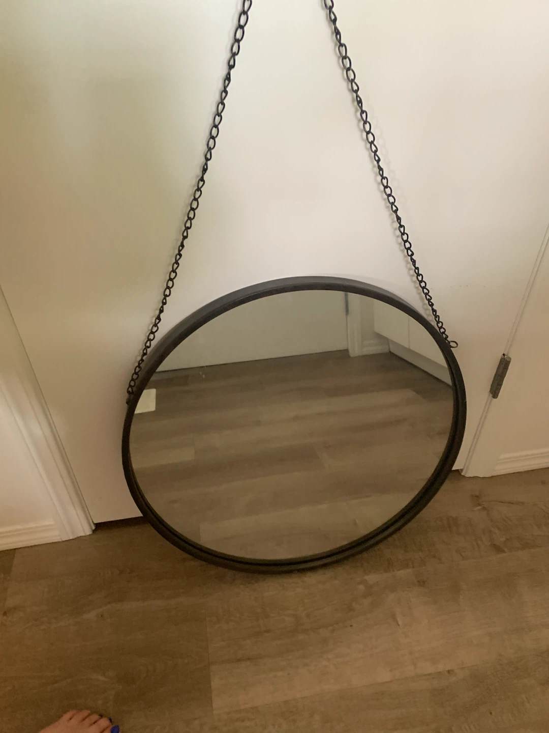 Vintage Round Metal Framed Mirror with Chain - photo 3