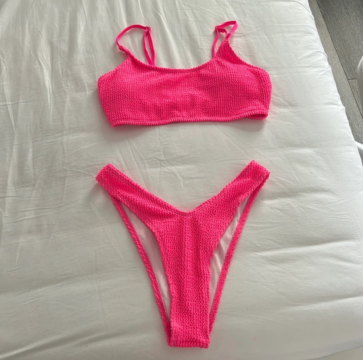 Hot Pink Textured Bikini Set