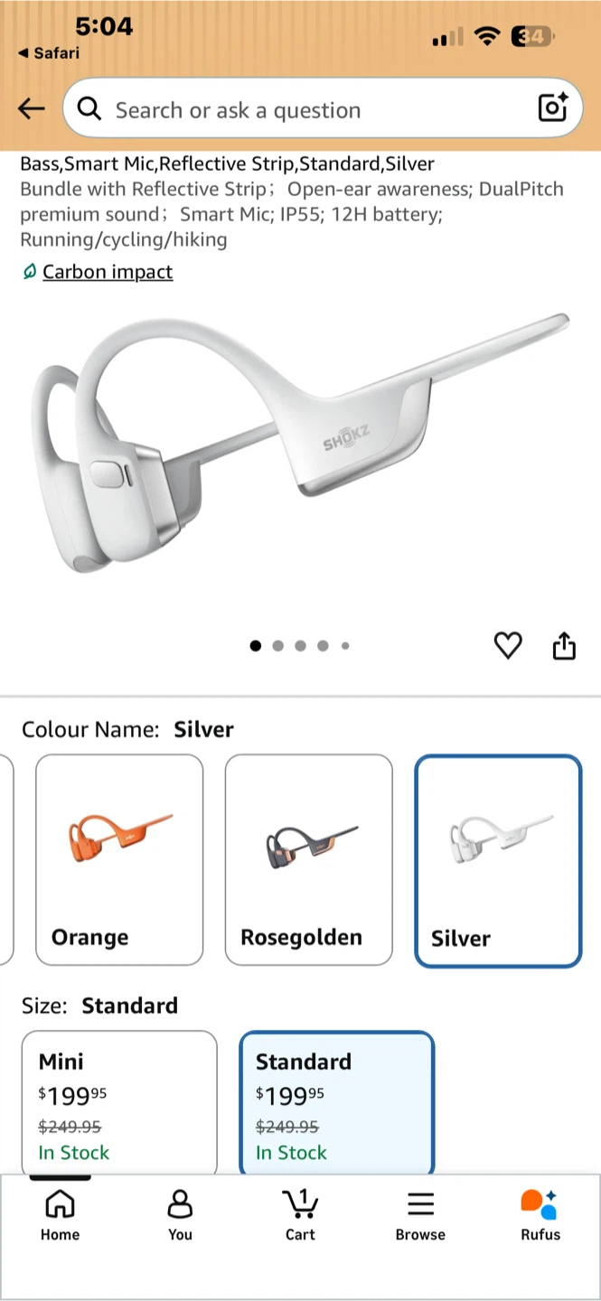 Shokz Open-Ear Bone Conduction Headphones - Silver (Standard) - photo 5