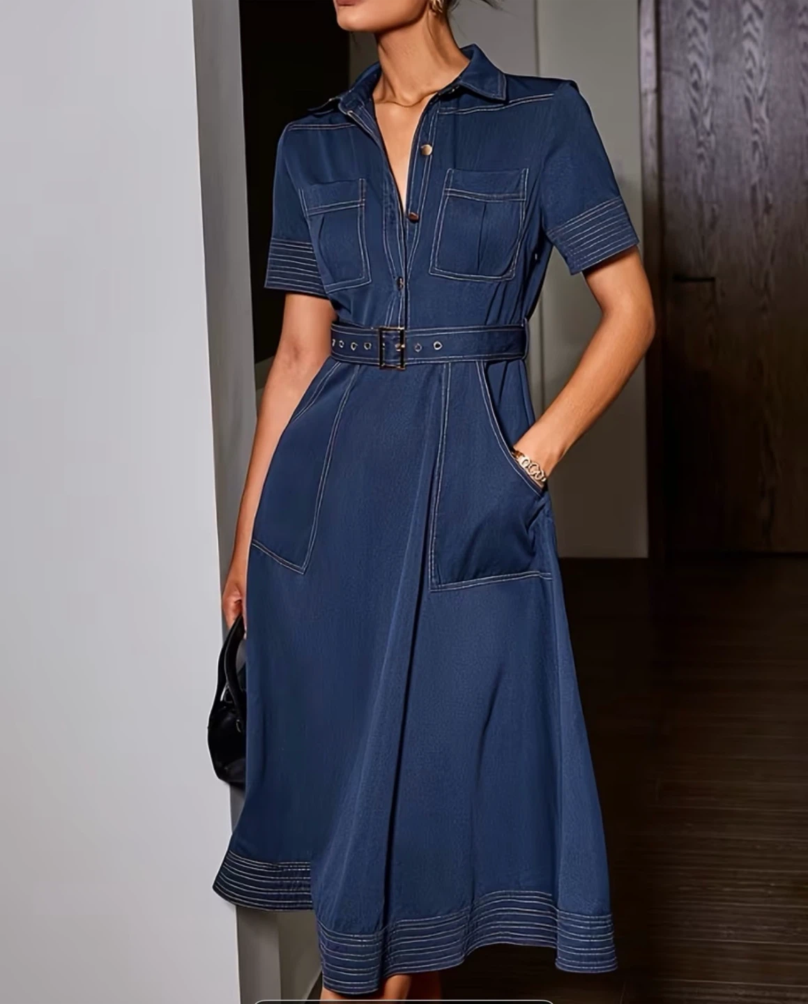 Blue  Shirtdress with Belt