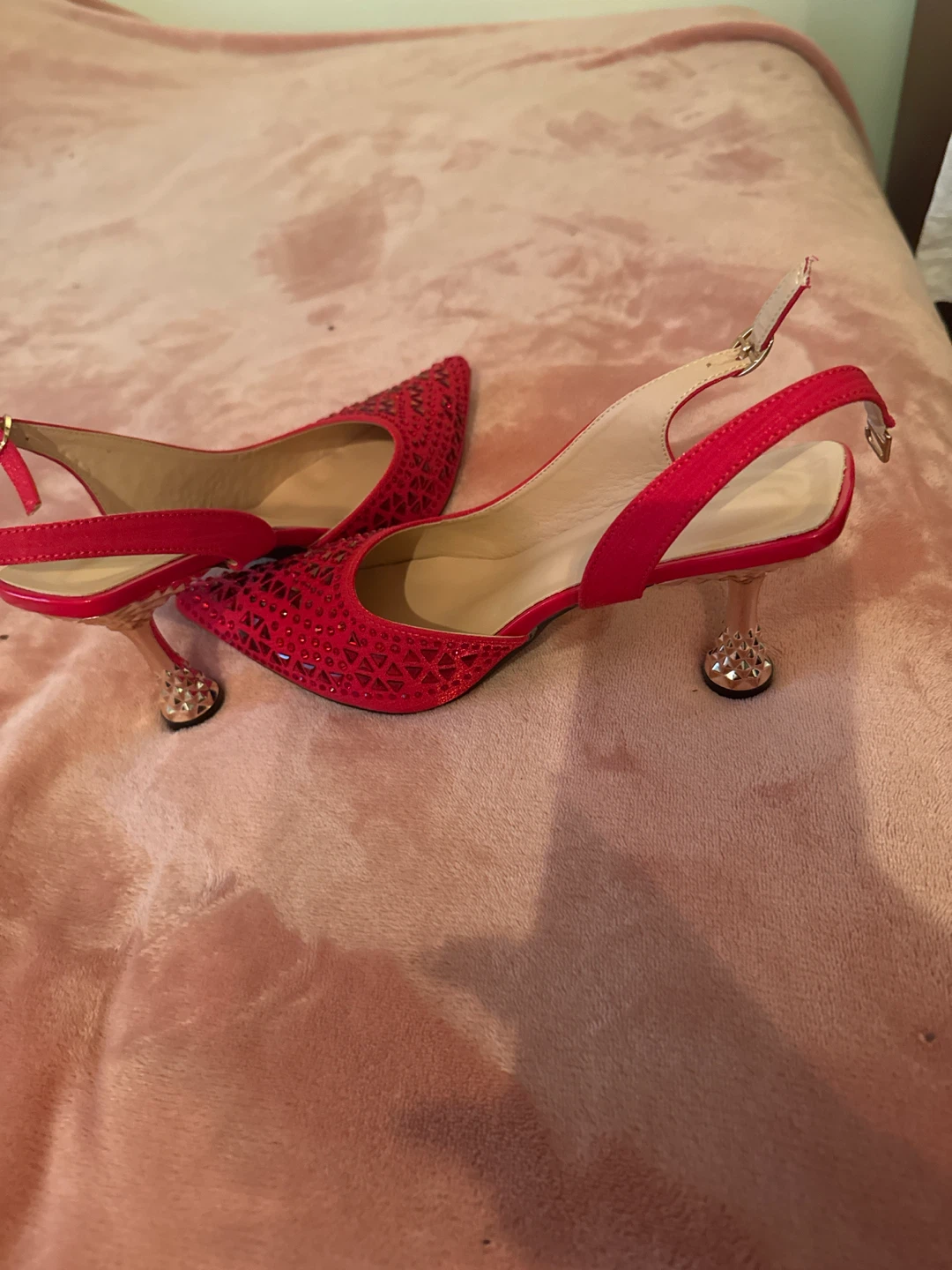 Red Embellished Slingback Heels